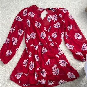 Express Red Floral Print Chiffon Romper